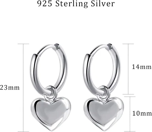 Vista 2 de Heart Dangle Silver Earrings Hypoallergenic Heart Huggie Hoop Cute Earring for Women