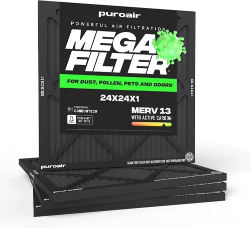 Vista 34 de PuroAir Filtro Mega - Filtro de aire de 12x12x1 MERV 13 para el hogar con carbón activado - Filtros alérgenos, caspa de mascotas, humo, polvo