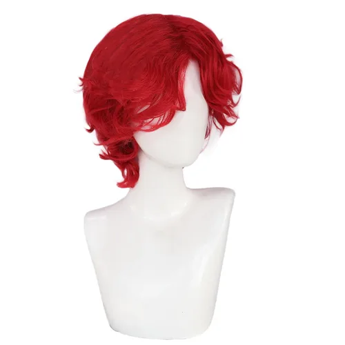 Vista 3 de Peluca rizada roja para hombre, peluca roja corta y esponjosa para Rojo