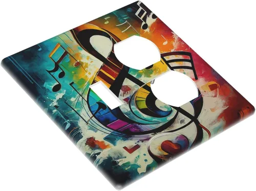 Vista 3 de Placa Decorativa para Interruptor de Luz Notas Musicales Coloridas 2 Gang Cubiertas de Tomacorriente 1 Conmutador 1 Dúplex Placa de Pared Cubiertas