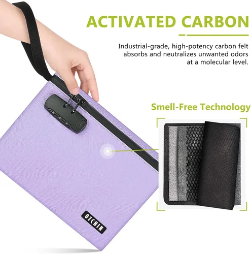 Vista 11 de OZCHIN Bolsa a prueba de olores con cerradura de combinación de 10 x 7 pulgadas, bolsa de bloqueo de piel sintética impermeable con cerradura, gran