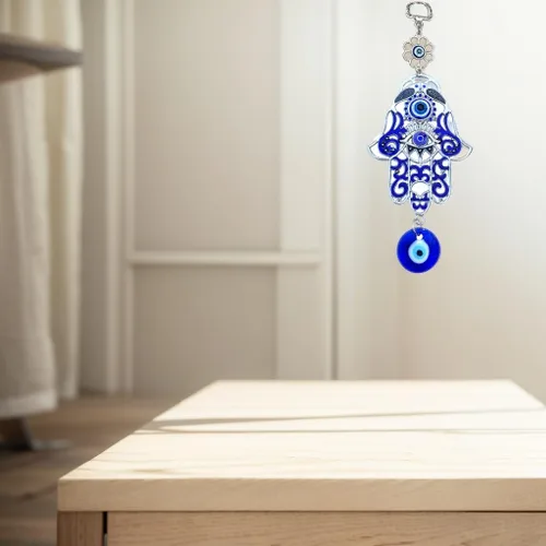 Vista 5 de Betterdecor - Decoración para colgar a mano Hamsa de mal de ojo azul 023