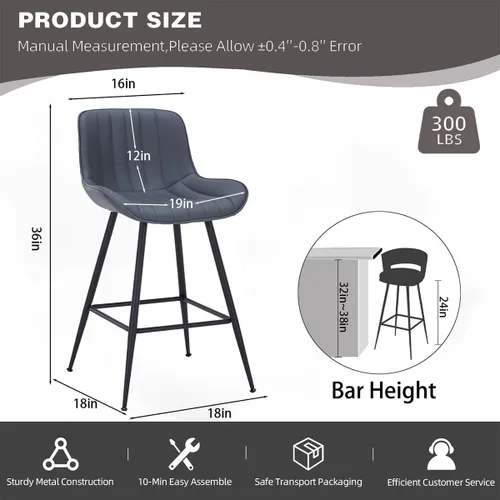 Vista 2 de Juego de 2 taburetes de bar, taburetes de bar de piel sintética con respaldo y reposapiés, sillas de bar modernas para isla de cocina, bar en casa