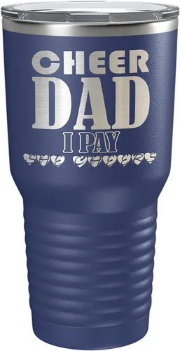 Vista 24 de Cheer Dad I Pay She Cheers - Vaso de acero inoxidable con tapa aislada, color negro