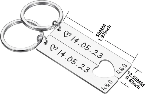 Vista 3 de Llaveros personalizados a juego para parejas, llavero para él, su novio, novia, hombres y mujeres, grabado, aniversario, fecha, regalo de San