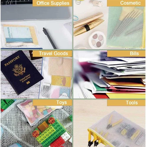 Vista 4 de 10 bolsas de malla con cremallera para documentos, carpetas de archivos con cremallera A6, bolsas de plástico impermeables para organizar documentos