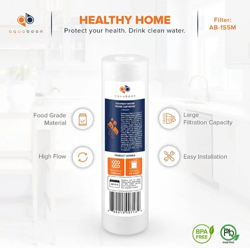 Vista 5 de Aquaboon Filtro de Sedimentos de 5 Micrones 10 x 2.5 - Repuesto de Filtro de Agua para Toda la Casa Compatible con Filtros de Agua de Pozo - P5