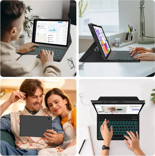 Vista 2 de JUQITECH Funda de teclado retroiluminada para Samsung-Galaxy-Tab A8 10.5 2022, funda magnética fuerte para libros, funda suave desmontable teclado