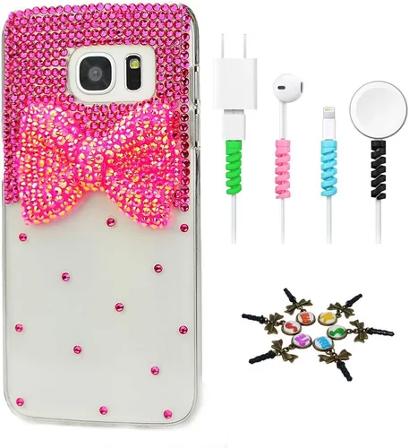 Vista 19 de Sparkle Funda compatible con Samsung Galaxy J2 Prime – Elegante funda con diseño de lazo 3D hecha a mano con protector de cable [4 unidades] – Rosa