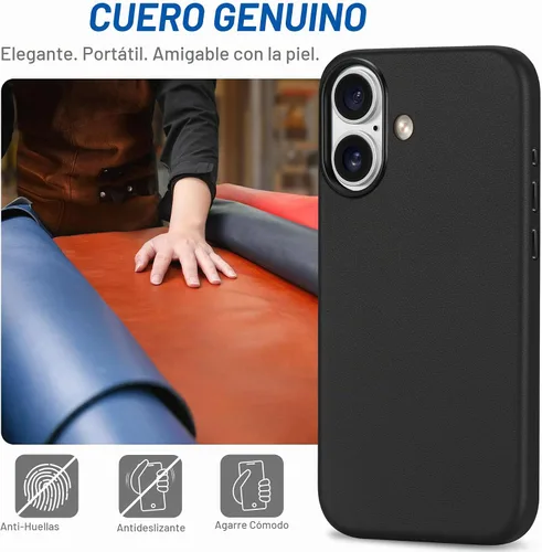 Vista 3 de SHIELDON Funda de piel auténtica para iPhone 17 de 6.3" 2025, color negro