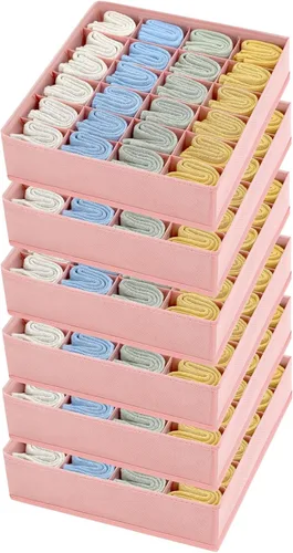 Vista 25 de Joyoldelf Organizador de cajones para calcetines, organizador de ropa interior, organizador de 16 celdas de tela, cajas de almacenamiento para Beige