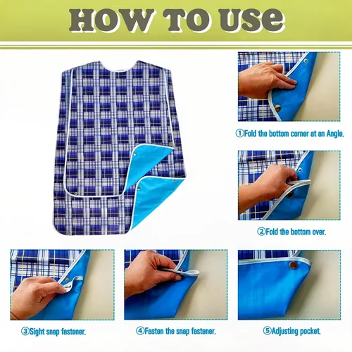 Vista 6 de Baberos para adultos, 2 unidades, protectores de ropa lavables para personas mayores y discapacitados, baberos impermeables para adultos