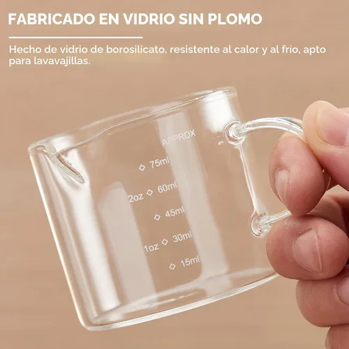 Vista 4 de Mfacoy Paquete de 2 tazas medidoras, tazas de espresso de 2.5 fl oz con asa, vasos de chupito de espresso con boca en forma de V, accesorios