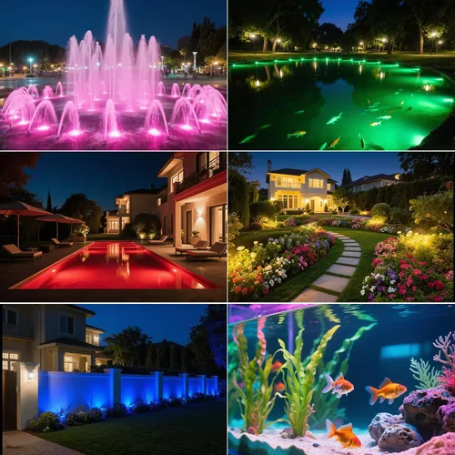 Vista 2 de T-SUN Luz LED para Estanque, 3 Cabezales de Luz Sumergibles, Luces LED para Estanque que Cambian de Color, Luz de Estanque de Jardín con Control