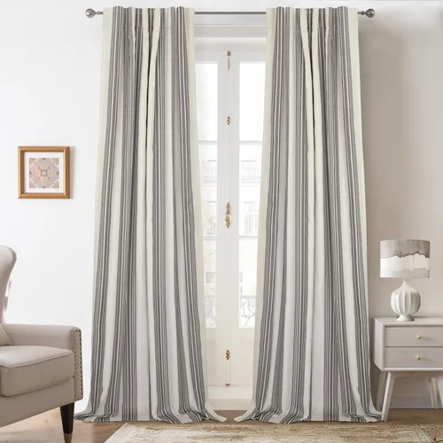 Vista 37 de DriftAway Chris Linen - Cortinas opacas con capa térmica y reductora de sonido, 63 pulgadas de largo para dormitorio, cortinas estampadas a rayas