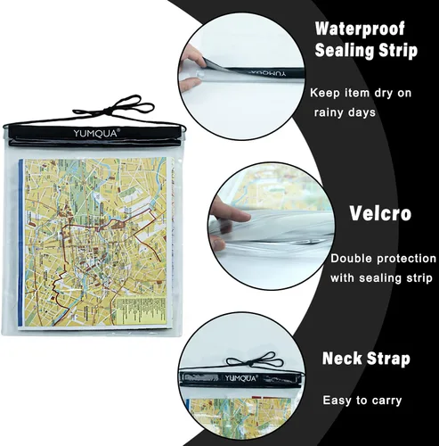 Vista 3 de YUMQUA Bolsas impermeables de gran tamaño, paquete de 3, soporte hermético transparente para documentos, mapa, cámara, teléfono celular, llave