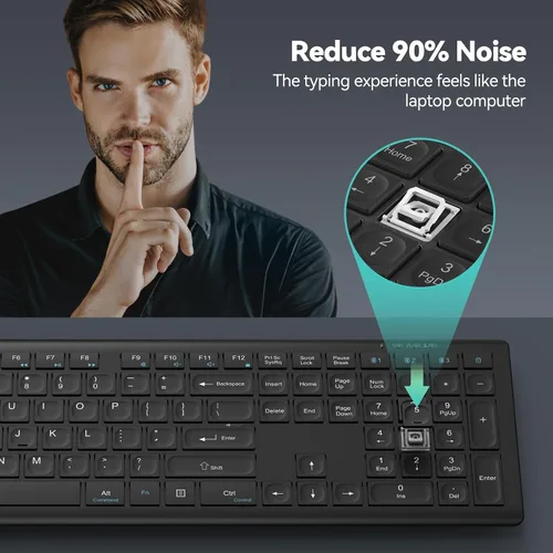 Vista 6 de TECKNET Teclado Bluetooth recargable, conmutación libre de 4 dispositivos (2.4G+BT), teclado inalámbrico ultradelgado de tamaño completo, escritura