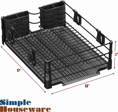 Vista 8 de SIMPLE HOUSEWARE Escurridor de platos con escurridor, soporte para utensilios y ganchos para tazas, organizador de mostrador de cocina de metal negro