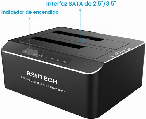 Vista 7 de RSHTECH Estación de acoplamiento de disco duro,Aluminio Dual Bay USB 3.0