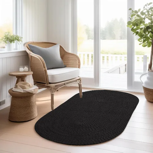 Vista 23 de Super Area Rugs Alfombra trenzada gris pequeña para puerta – Tejido lavable para fregadero de cocina, tapete gris sólido, ovalado, 20 x 30 pulgadas