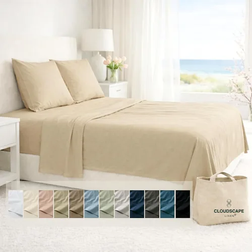 Vista 61 de Cloud Scape Linen - Juego de sábanas de algodón egipcio de doble capa, tamaño individual, tejido de satén de fibra larga, juego de 3 piezas, ropa