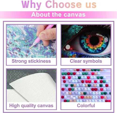 Vista 4 de Pintura de diamantes 5D pestañas de ojos de colores por números, kits de pintura con diamantes, arte de cristal, manualidades, taladro completo