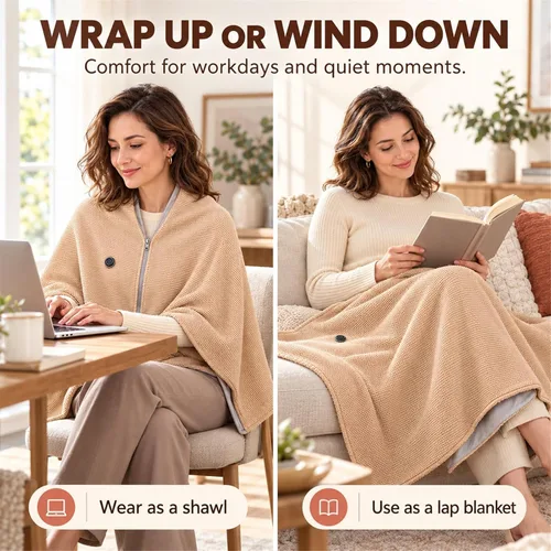 Vista 6 de 2027 Upgraded Heated Shawl Wrap for Women USB Powered Wearable Blanket Green