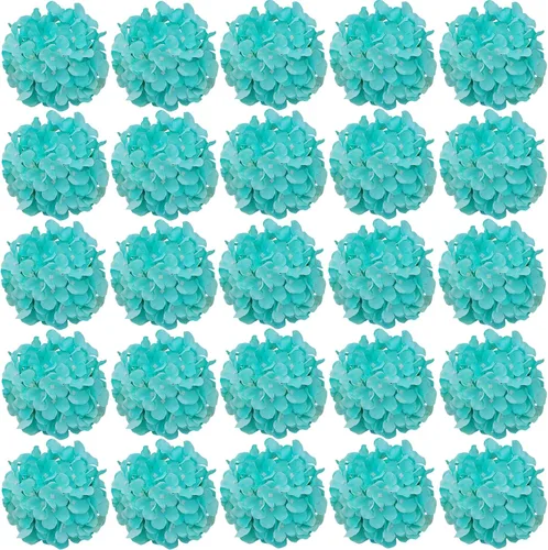Vista 22 de FagusHome 30 piezas de cabezas de hortensias artificiales de seda, cabezas y tallos de hortensias artificiales para decoración del hogar y boda Azul