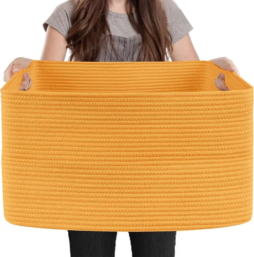 Vista 13 de MEGASKET Cesta extra grande para mantas, 23.6 x 17 x 12 pulgadas, almacenamiento de manta negra para sala de estar, soporte de almohada de cuerda