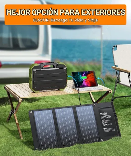 Vista 7 de BLAVOR Cargador solar de 30W USB-A QC3.0 24W USB-C DC 30W de salida, panel solar plegable para acampar, IPX4 impermeable, cargador de batería solar
