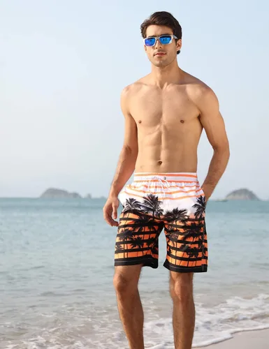 Vista 2 de APTRO - Traje de baño para hombre de secado rápido 9pulgadas pantalones cortos con forro de malla y bolsillos para hombres grandes y altos