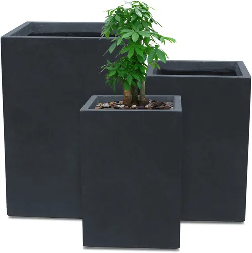 Vista 18 de Kante Macetas rectangulares de hormigón de 12.6 pulgadas de alto, macetas ligeras para interiores y exteriores con orificio de drenaje y tapón