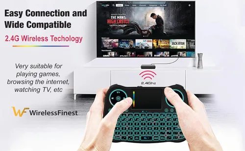 Vista 4 de Controlador Combo de Teclado Mini Inalámbrico con Mando a Distancia, Panel Táctil y Ratón con Retroiluminación RGB para Android TV Box, Smart TV