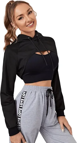 Vista 4 de SweatyRocks Sudadera básica de manga larga con cordón para mujer