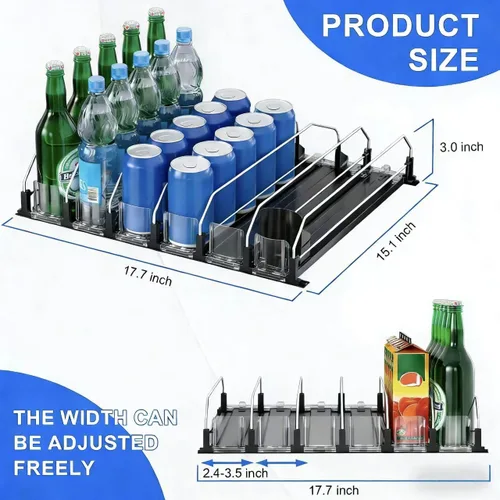 Vista 3 de Organizador de bebidas negro de 6 filas para refrigerador, 3ª generación, organizador de refrigerador y almacenamiento, deslizador automático