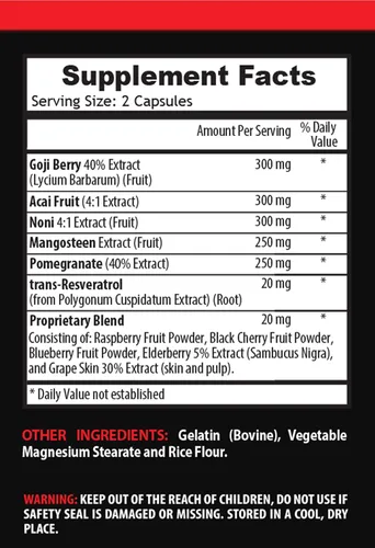 Vista 2 de suplemento antioxidante - COMPLEJO DE Bayas GOJI - CON GRANATA, RESVERATROL, NONI, ACAI - Vitamina E de granada para la piel - Suplementos
