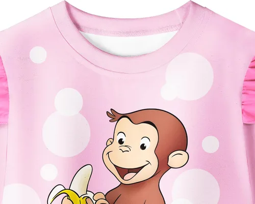 Vista 5 de YAMY Conjunto de camisa George para niñas pequeñas, conjunto corto de verano, casual, camiseta de dibujos animados, conjuntos de pantalones cortos