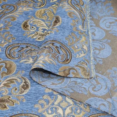 Vista 2 de TinaKim Tela de Tapicería Floral, Jacquard Damasco de Chenilla, para Recubrir Sillas de Muebles y Sofás (Azul, 2 Yardas)