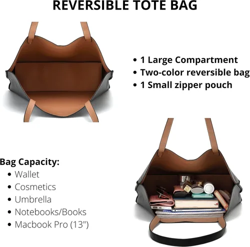 Vista 4 de Scarleton Leather Tote Bag for Women, Womens Purses and Handbags, Reversible Tote Bags for Women, Purses for Women, H1842