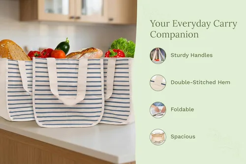 Vista 4 de Best Canvas Grocery Shopping Bags - Cloth Grocery Tote Bags - Reusable Cotton Grocery Tote Bags with Bottle Sleeves