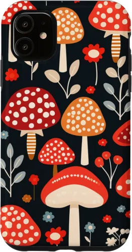 Vista 5 de Funda con estampado de hongos estéticos para iPhone 15 con diseño de hongos retro adorable
