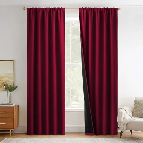Vista 73 de NICETOWN Biscotti Beige 100% Cortinas opacas de 45" de largo para cocina, bolsillo con varilla para sótano completamente opaco, cortinas térmicas