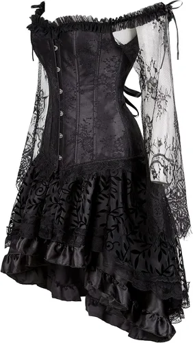 Vista 2 de Corsés para mujer, conjunto de vestido de corsé renacentista, disfraces de Halloween
