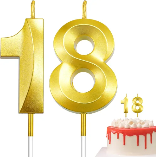 Vista 17 de Velas de 10º cumpleaños de oro champán - Velas de 10 números para decoración de pasteles