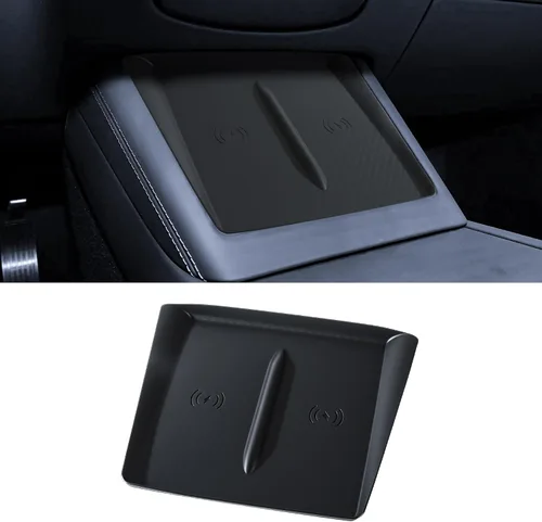 Vista 9 de Tinlucys Alfombrilla de carga inalámbrica para consola central diseñada para Tesla Model 3/Y 2021-2024, accesorios interiores de consola central