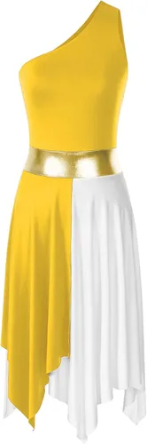 Vista 27 de Vestido de mujer de alabanza litúrgica con bloques de color, sin mangas, con dobladillo irregular, de estilo lírico para danza Borgoña