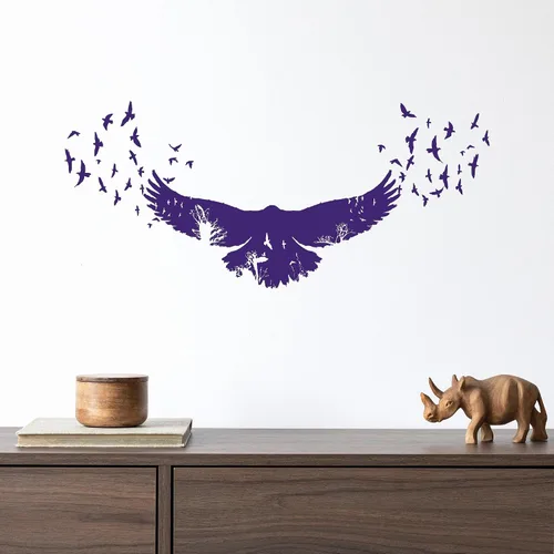 Vista 3 de Vinilo adhesivo para pared, diseño de pájaros de cuervo, estilo gótico, árboles, animales, naturaleza, decoración grande (1336ig), color negro, L