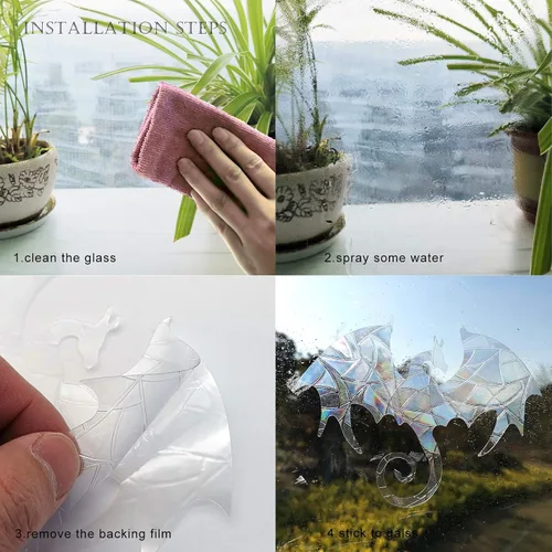 Vista 7 de Juego de 16 calcomanías estáticas de dragón para ventanas para golpes de pájaros, juego de 16 Etiquetas engomadas anticolisión de la conciencia