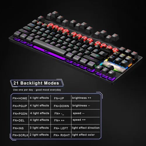 Vista 6 de Anivia - Teclado mecánico para juegos, clásico teclado USB con cable con interruptores azules, teclado impermeable de 87 teclas para PC, portátil