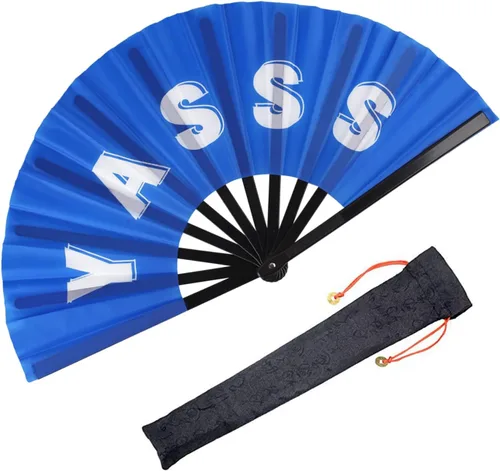 Vista 10 de Ventilador de mano plegable grande para hombres y mujeres, ventilador de estallido rave para baile de línea, ventilador de mano chino de Kung Fu Tai
